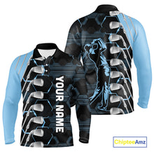 Load image into Gallery viewer, Blue and Black golf clubs Mens golf polo shirts custom name golf outfit men, personalized golf gifts NQS10212