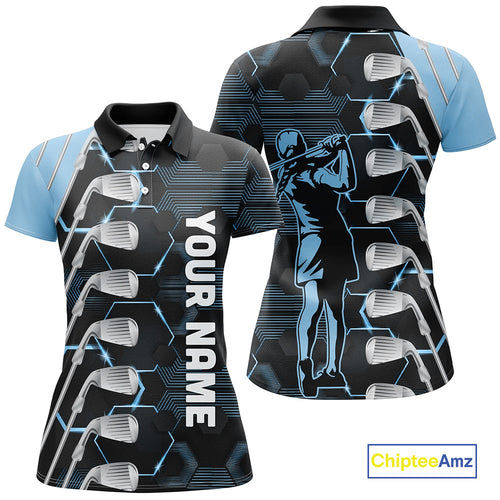 Blue and Black golf clubs Women golf polo shirts custom golf outfit ladies, personalized golf gifts NQS10212
