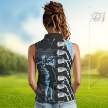 Load image into Gallery viewer, Blue and Black golf clubs Women sleeveless polos custom golf outfit ladies, personalized golf gifts NQS10212
