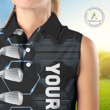 Load image into Gallery viewer, Blue and Black golf clubs Women sleeveless polos custom golf outfit ladies, personalized golf gifts NQS10212
