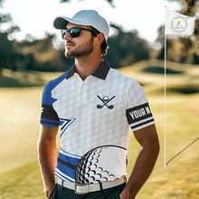 Load image into Gallery viewer, Blue &amp; white golf ball short sleeve, long sleeve golf polo shirts custom name golf gifts for men NQS10214
