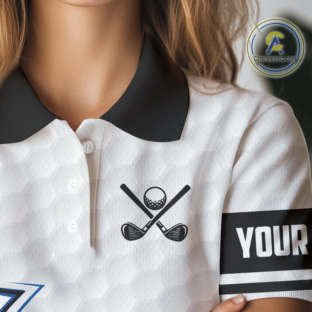 Blue & white golf ball short sleeve, long sleeve golf polo shirts custom name golf gifts for Women NQS10214