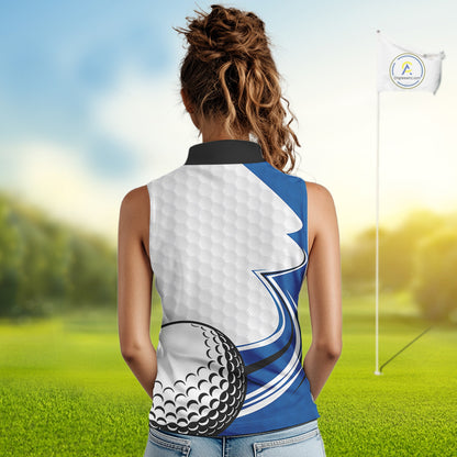 Blue & white golf ball sleeveless golf polo shirts custom name golf gifts for Women NQS10214