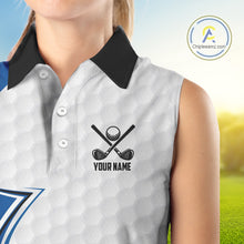 Load image into Gallery viewer, Blue &amp; white golf ball sleeveless golf polo shirts custom name golf gifts for Women NQS10214