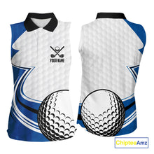 Load image into Gallery viewer, Blue &amp; white golf ball sleeveless golf polo shirts custom name golf gifts for Women NQS10214