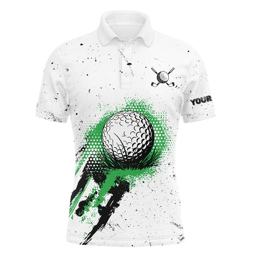 White Grunge Pattern Men golf polo shirts custom vintage green golf attire for men, golfer gifts NQS8399