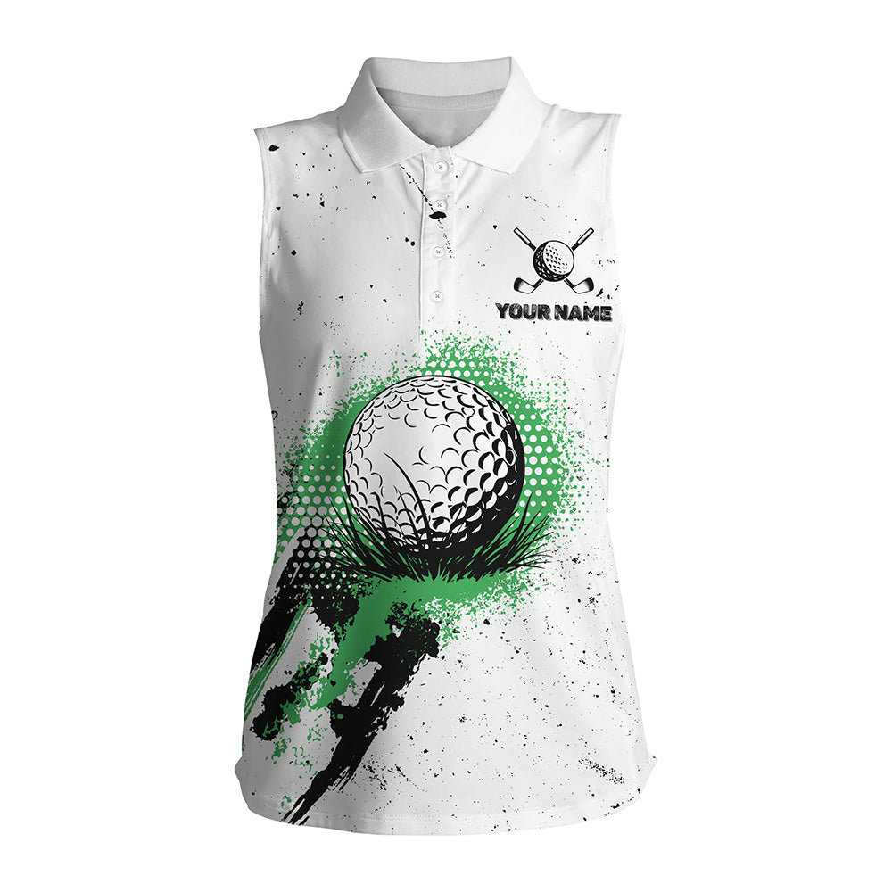 White Grunge Pattern Sleeveless polo shirt custom vintage green golf attire for ladies, golfer gifts NQS8399