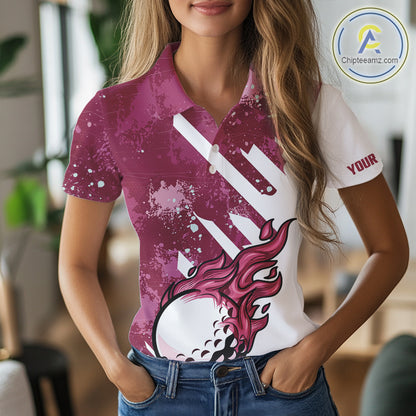 Pink and white golf ball flame Women golf polo shirts custom team golf shirts, ladies golf clothing NQS10977