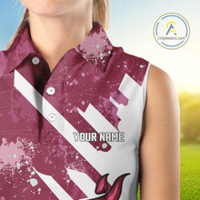 Load image into Gallery viewer, Pink &amp; white golf ball flame Women Sleeveless Polo Shirt custom team golf shirt, ladies golf clothing NQS10977