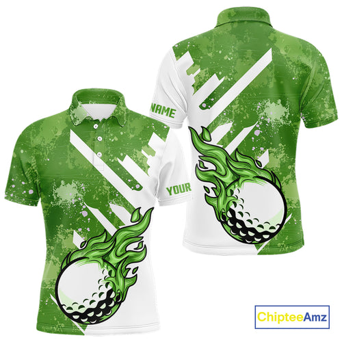 Green and white golf ball flame Men golf polo shirts custom team golf shirts, mens golf clothing NQS10978