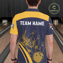 Load image into Gallery viewer, Blue and Yellow flame Bowling polo, 1/4 zip shirts for men custom Bowling team jerseys bowlers outfit NQS10983
