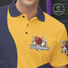 Load image into Gallery viewer, Blue and Yellow flame Bowling polo, 1/4 zip shirts for men custom Bowling team jerseys bowlers outfit NQS10983