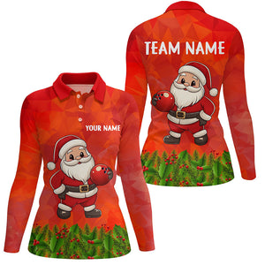 Personalized Funny Santa Christmas Women Bowling Shirts, Christmas Bowling Shirts Team Uniform | Red NQS9095