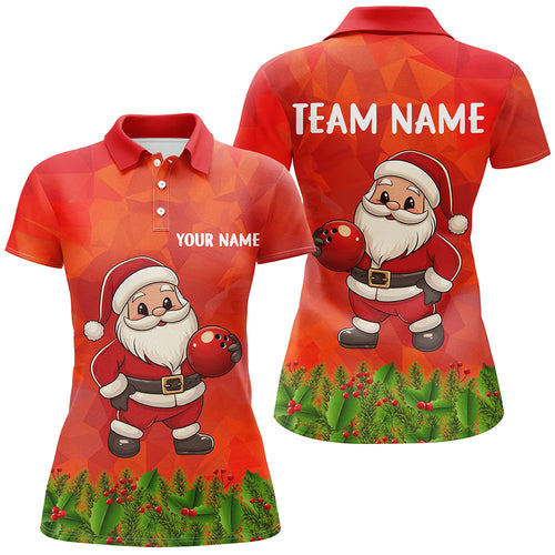 Personalized Funny Santa Christmas Women Bowling Shirts, Christmas Bowling Shirts Team Uniform | Red NQS9095