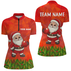 Personalized Funny Santa Christmas Women Bowling Shirts, Christmas Bowling Shirts Team Uniform | Red NQS9095