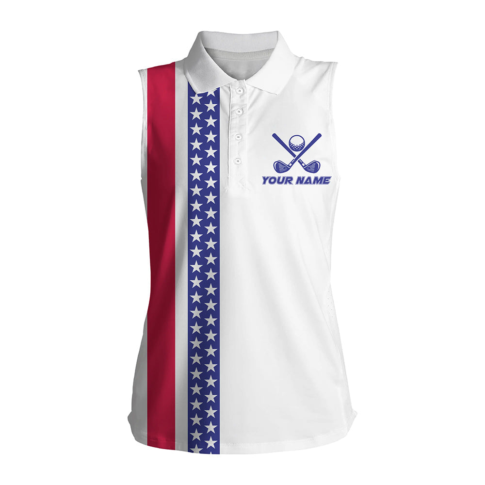 Red, white and blue American Flag Womens Sleeveless Polo Shirts Custom Patriotic Golf shirt For Women NQS9098