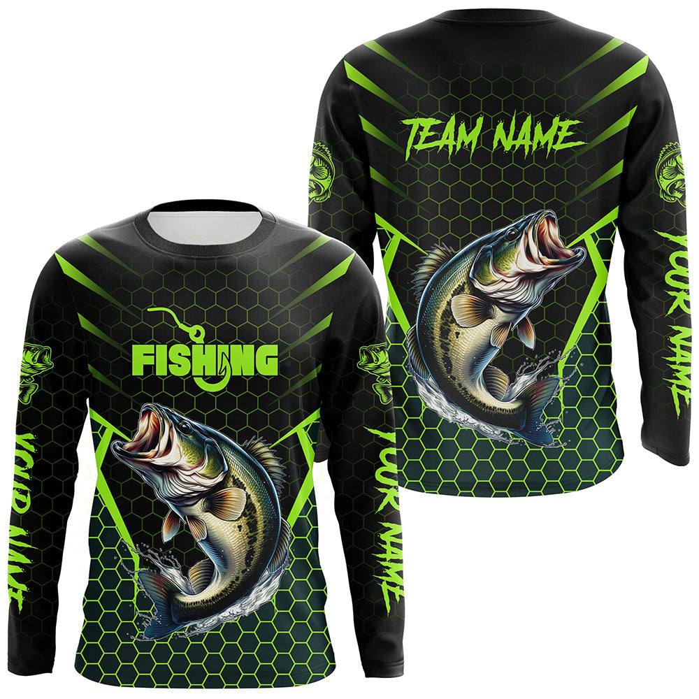 Black and Green Largemouth Bass Fishing Custom team name UV protection long sleeves fishing shirts NQS9311