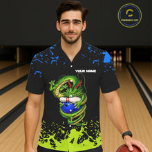 Load image into Gallery viewer, Personalized Black, Blue and Green Dragon Bowling button-up shirts, Dragon Bowling Team Shirts NQS11578