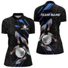 Load image into Gallery viewer, Silver Bowling Ball pins Team bowling shirts for women custom bowling Polo, Quarter zip jersey | Blue NQS9624