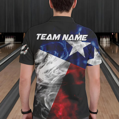 Smoke Texas Flag Black Bowling Polo, Quarter Zip shirt for men Custom patriotic Team bowling jersey NQS9631