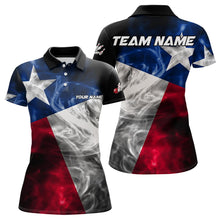 Load image into Gallery viewer, Smoke Texas Flag Black Women Bowling Polo, Quarter Zip shirt Custom patriotic Team bowling jersey NQS9631