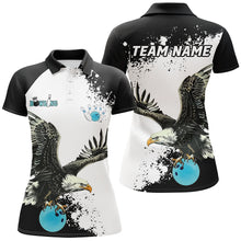 Load image into Gallery viewer, Black and white Women bowling polo shirts Custom Eagle Team bowling shirts, gift for bowlers | Blue NQS7404