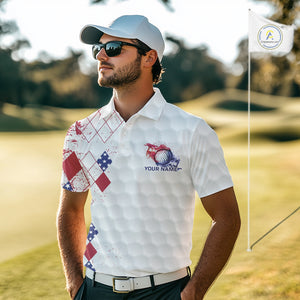 Red, White and Blue argyle American Flag Mens golf polo shirt custom patriotic golf apparel for men NQS9814