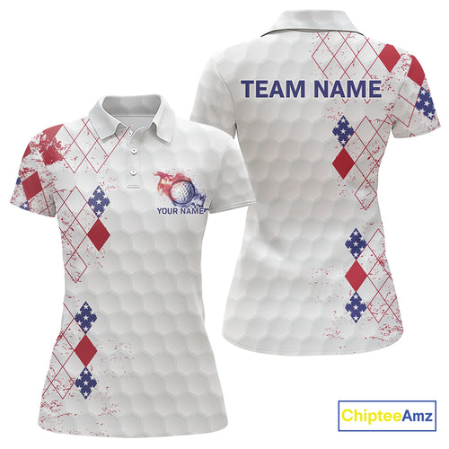 Red, White & Blue argyle American Flag Women golf polo shirt custom patriotic golf apparel for ladies NQS9814
