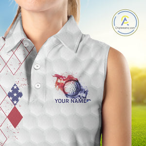 Red, White & Blue argyle American Flag Women sleeveless polo shirt custom golf apparel for ladies NQS9814