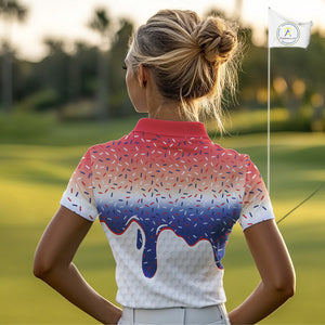 Red, white and blue dripping candy Women Golf polo shirts Custom funny Golf attire For Women NQS10058