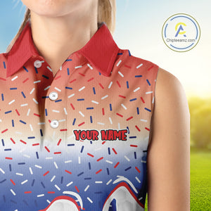 Red, white and blue dripping candy Women Sleeveless polos shirt Custom funny Golf attire For Women NQS10058