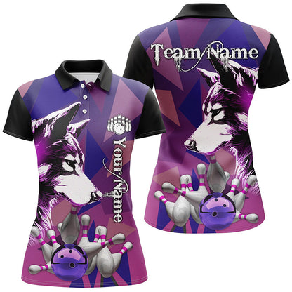 Purple Wolf Bowling Polo, Quarter Zip Shirts For Women Custom Bowling Team League Jersey Bowler Outfit NQS8403