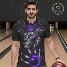 Load image into Gallery viewer, Custom Black and Purple Lion Bowling Polo, Quarter Zip shirts for Men, Lion Team Bowling Jerseys NQS10586
