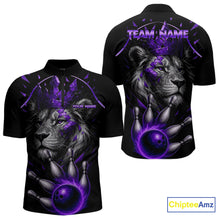 Load image into Gallery viewer, Custom Black and Purple Lion Bowling Polo, Quarter Zip shirts for Men, Lion Team Bowling Jerseys NQS10586