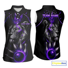 Load image into Gallery viewer, Custom Black and Purple Lion Bowling Sleeveless Polo shirt for Women, Lion Team Bowling Jerseys NQS10586
