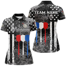 Load image into Gallery viewer, Black and White American Flag Dart Polo, Quarter Zip Shirt For Women Custom Patriotic Dart Shirts NQS9107