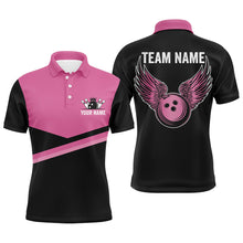 Load image into Gallery viewer, Black and pink Mens bowling polo shirts Custom Team bowling jerseys, gift for bowlers NQS7407