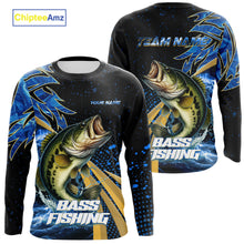 Load image into Gallery viewer, Blue Camo Largemouth Bass fishing Custom sun protection Bass fishing jerseys, custom fishing apparel NQS9931