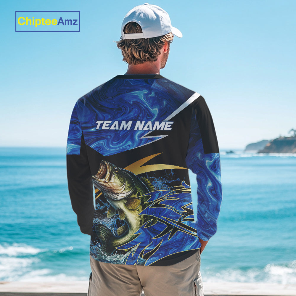 Largemouth Bass fishing Blue Camo Custom sun protection Bass fishing jerseys, Bass fishing apparel NQS9932