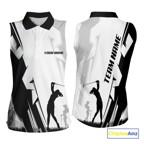 Women Sleeveless golf polo shirts custom white and black golf tops for ladies, best golf gifts NQS10061
