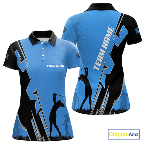 Women golf polo shirts custom blue and black golf tops for ladies, best golf gifts NQS10062