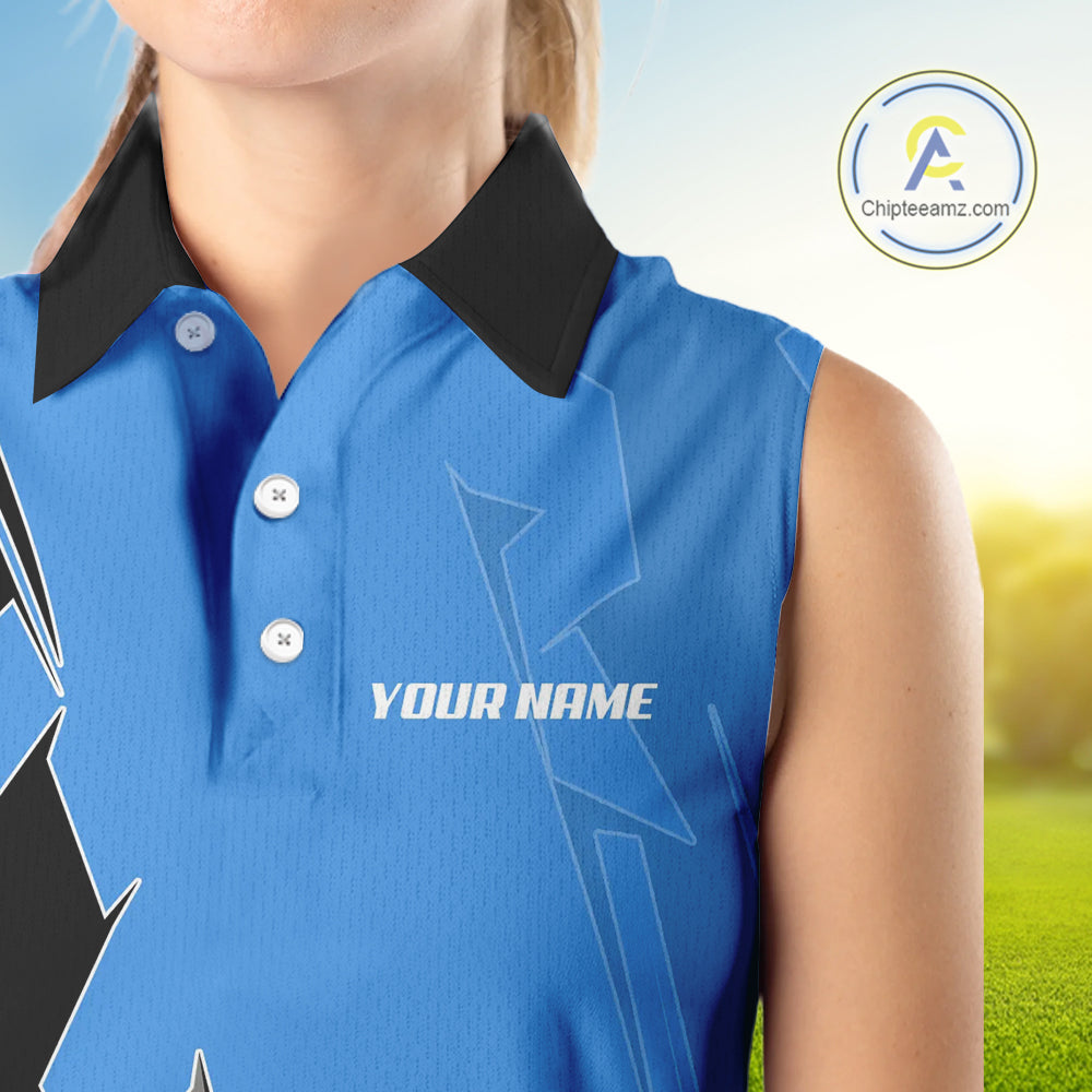 Women Sleeveless golf polo shirts custom blue and black golf tops for ladies, best golf gifts NQS10062