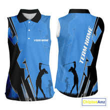 Load image into Gallery viewer, Women Sleeveless golf polo shirts custom blue and black golf tops for ladies, best golf gifts NQS10062