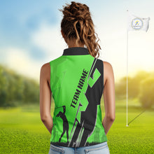 Load image into Gallery viewer, Women Sleeveless golf polo shirts custom green and black golf tops for ladies, best golf gifts NQS10063