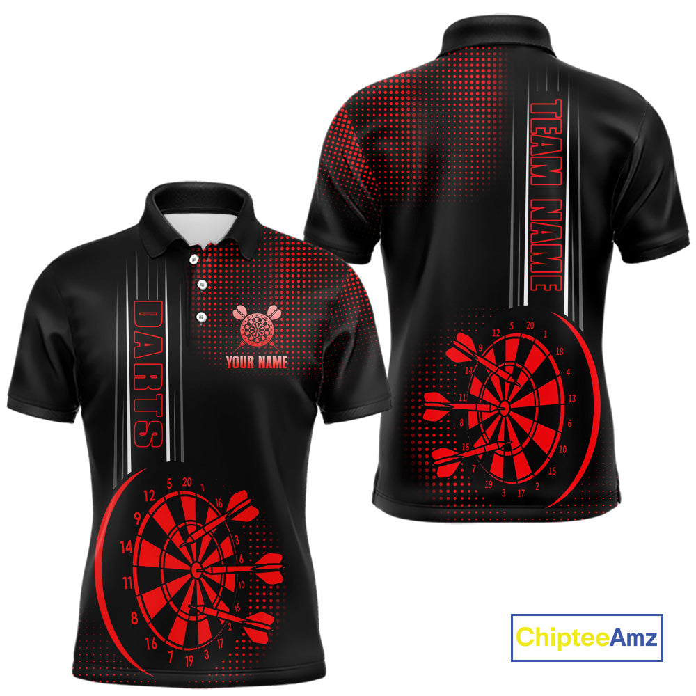 Personalized Black and Red Darts Polo, Quarter Zip Shirt For Men Custom Dart Outfit Team Jerseys NQS10593