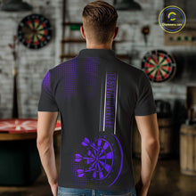 Load image into Gallery viewer, Personalized Black and Purple Darts Polo, Quarter Zip Shirt For Men Custom Dart Outfit Team Jerseys NQS10594
