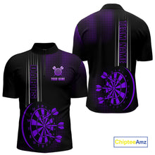 Load image into Gallery viewer, Personalized Black and Purple Darts Polo, Quarter Zip Shirt For Men Custom Dart Outfit Team Jerseys NQS10594
