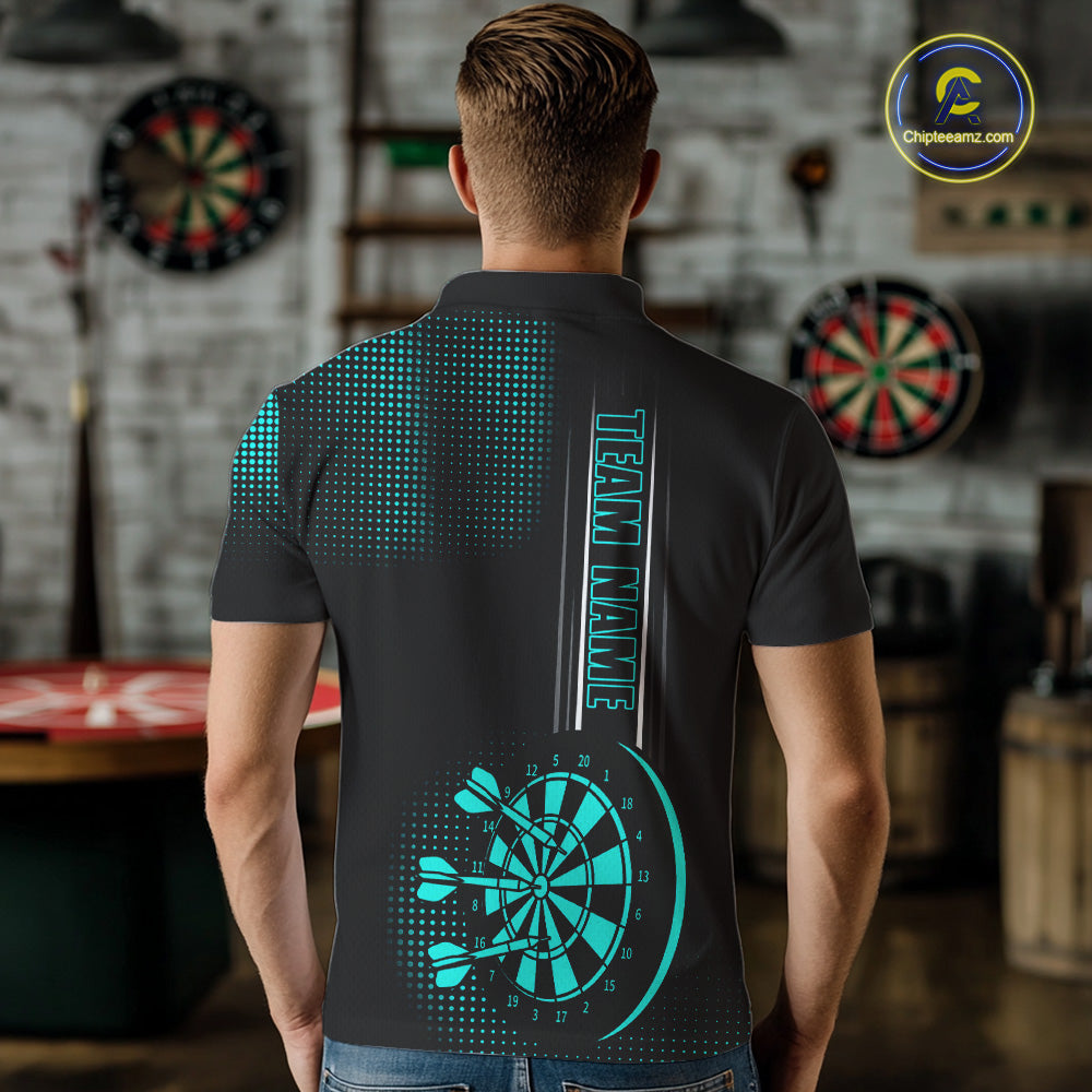 Personalized Black and Turquoise Darts Polo, Quarter Zip Shirt For Men Custom Dart Outfit Team Jersey NQS10595