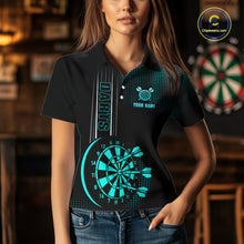 Load image into Gallery viewer, Personalized Black and Turquoise Darts Shirt For Women Custom Dart Outfit Team Jerseys NQS10595