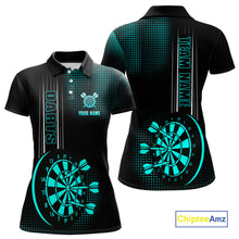 Load image into Gallery viewer, Personalized Black and Turquoise Darts Shirt For Women Custom Dart Outfit Team Jerseys NQS10595